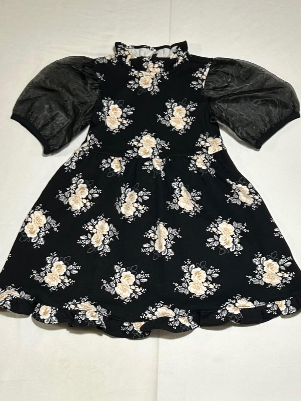 Janie and Jack Girls Size 3 Black Floral Ponte Fabric Sheer Dress Party Holiday
